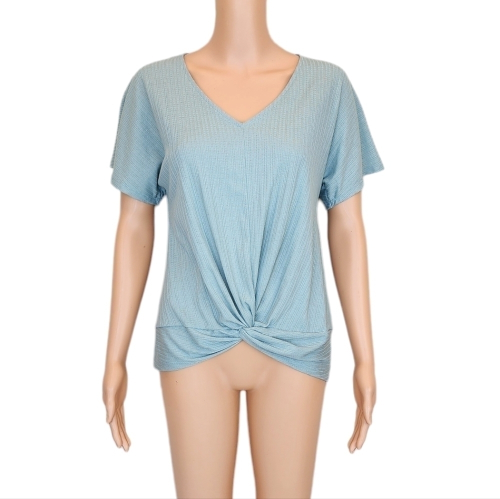 Nine west sage short sleeve knot waistline top